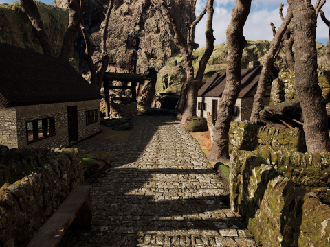 Mountain Surrounded Village Environment 3D 모델