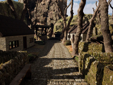 Mountain Surrounded Village Environment 3D Model