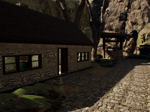 Mountain Surrounded Village Environment 3D Model