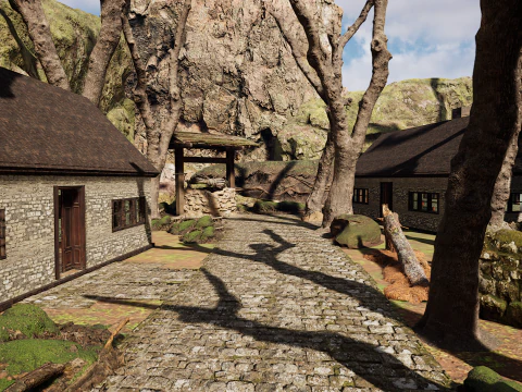 Mountain Surrounded Village Environment 3D Model