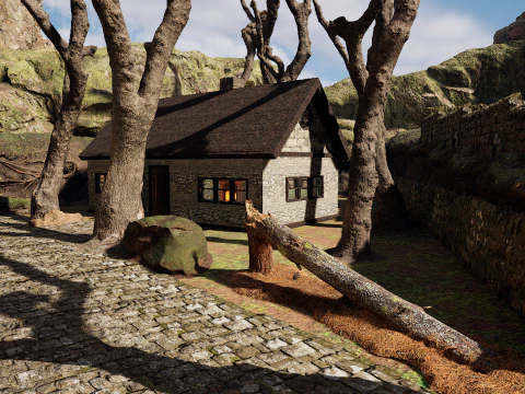 Mountain Surrounded Village Environment 3D Model