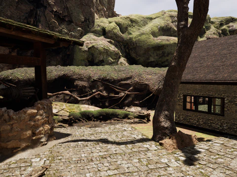 Mountain Surrounded Village Environment 3D Model