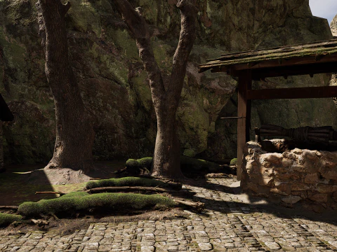 Mountain Surrounded Village Environment 3D Model
