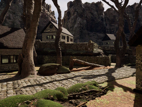 Mountain Surrounded Village Environment 3D Model
