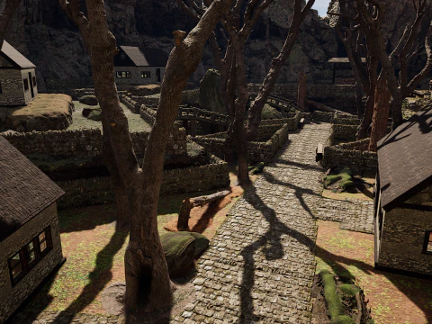 Mountain Surrounded Village Environment 3D Model