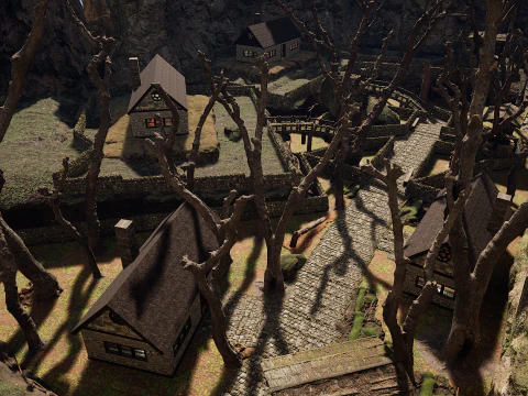 Mountain Surrounded Village Environment 3D Model