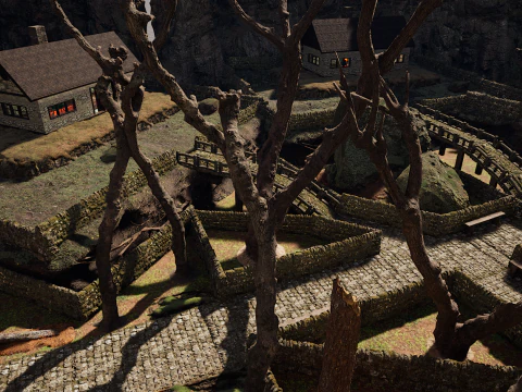 Mountain Surrounded Village Environment 3D Model