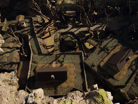 Mountain Surrounded Village Environment 3D Model