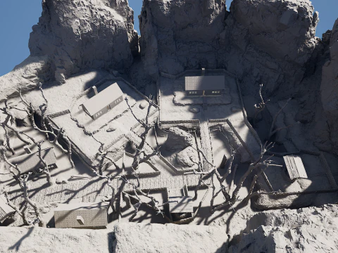 Mountain Surrounded Village Environment 3D Model