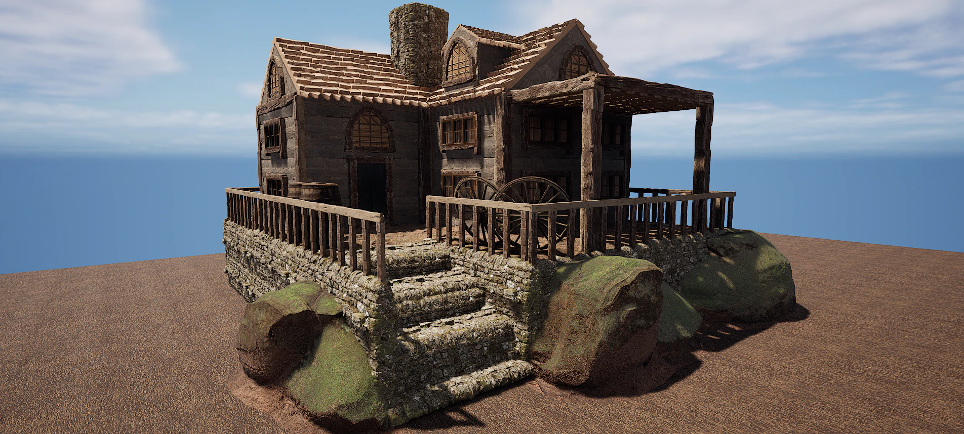 Casa de vila medieval de madeira única Modelo 3D .c4d .max .obj .3ds .fbx .stl .blend