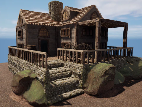 Casa de vila medieval de madeira &uacute;nica Modelo 3D