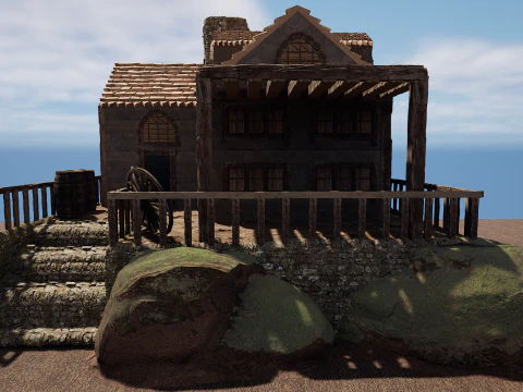 Casa de vila medieval de madeira &uacute;nica Modelo 3D