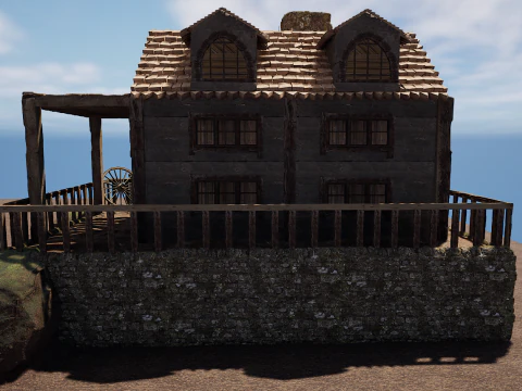 Casa de vila medieval de madeira &uacute;nica Modelo 3D