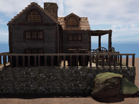 Casa de vila medieval de madeira &uacute;nica Modelo 3D