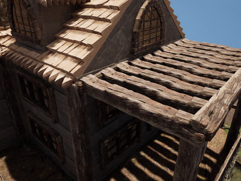 Casa de vila medieval de madeira &uacute;nica Modelo 3D
