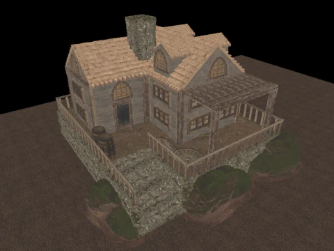 Casa de vila medieval de madeira &uacute;nica Modelo 3D