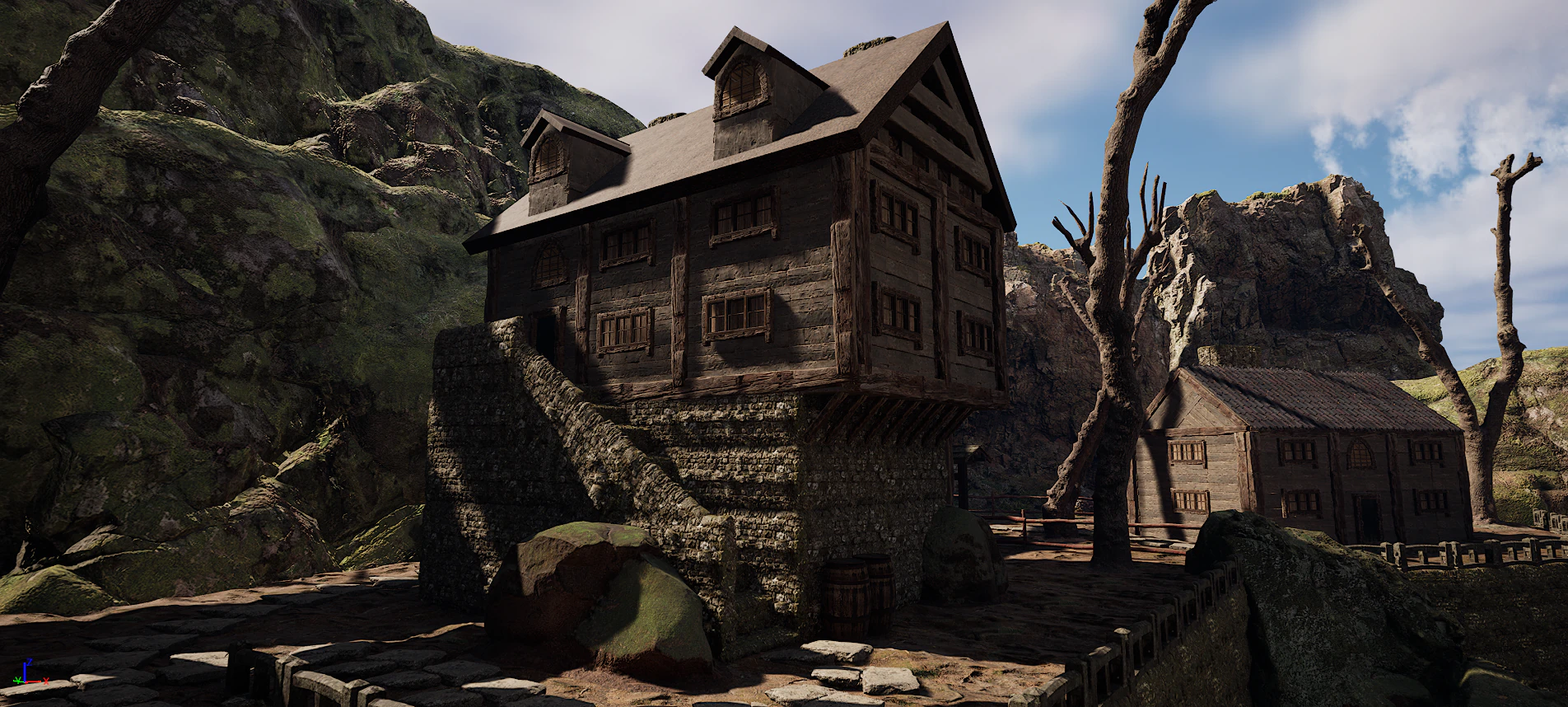 Rustic Medieval Cliffside House 3D Model .c4d .max .obj .3ds .fbx .stl .blend 
