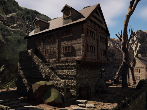 Rustic Medieval Cliffside House 3D-Modell