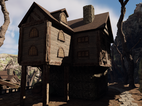 Rustic Medieval Cliffside House Model 3D