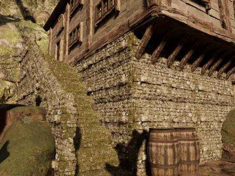 Rustic Medieval Cliffside House Model 3D