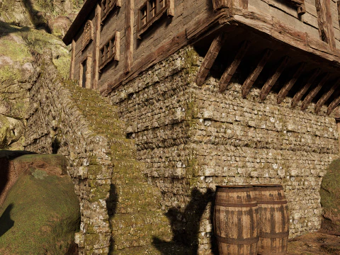 Rustic Medieval Cliffside House 3D Model
