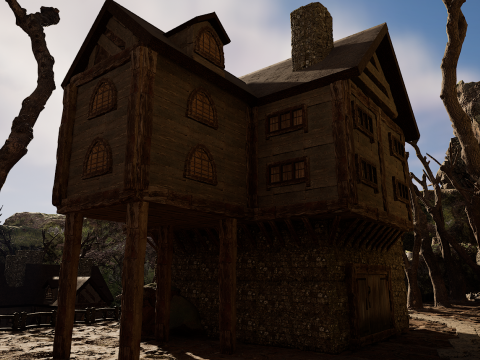 Rustic Medieval Cliffside House Model 3D