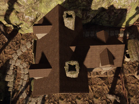 Rustic Medieval Cliffside House 3D Model