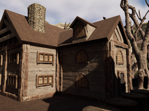 Rustic Medieval Cliffside House 3D Модель