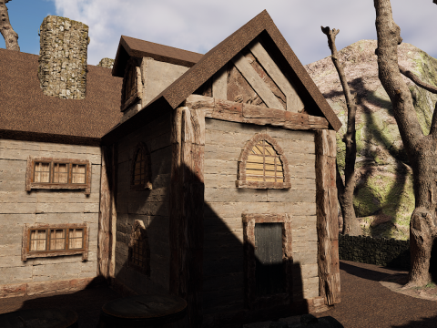 Rustic Medieval Cliffside House 3D Модель