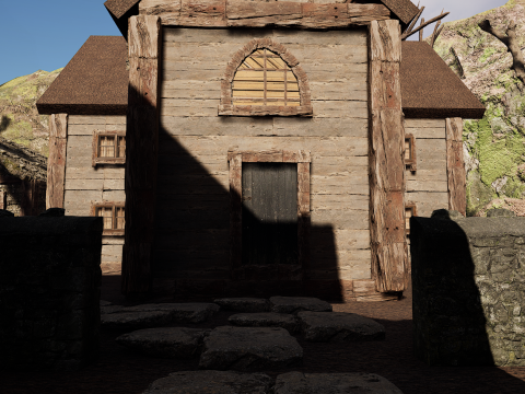 Rustic Medieval Cliffside House 3D Модель