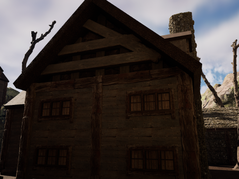 Rustic Medieval Cliffside House 3D Модель