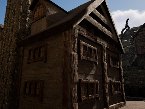 Rustic Medieval Cliffside House 3D Модель