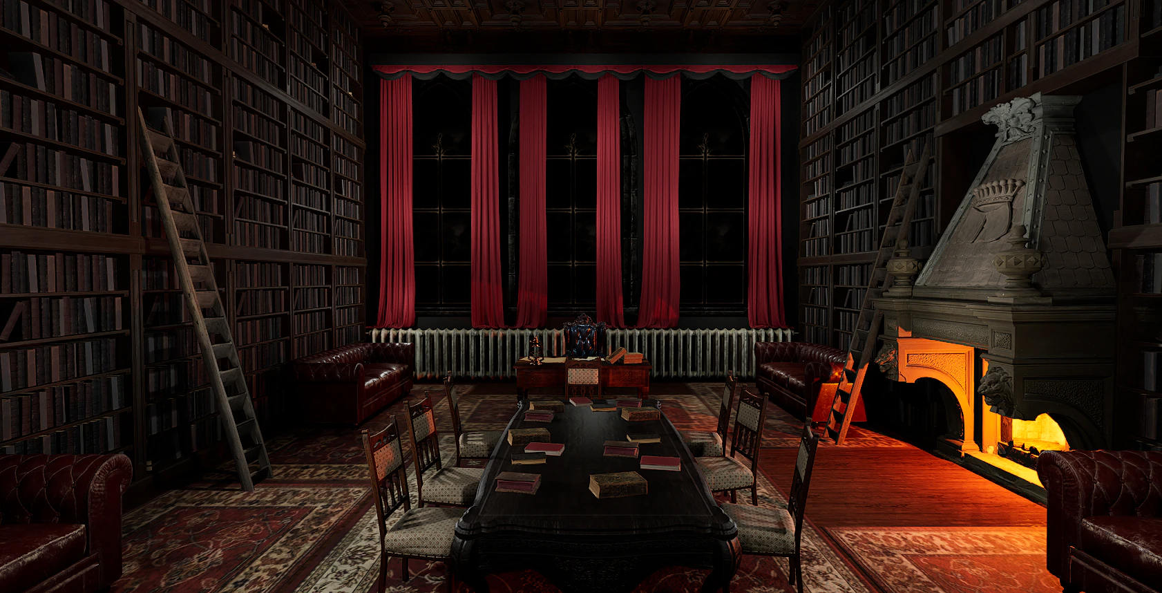 Gothic Victorian Library and Study Room 3D Model .c4d .max .obj .3ds .fbx .stl .blend