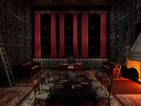 Gothic Victorian Library and Study Room 3D Model