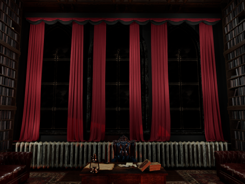 Gothic Victorian Library and Study Room Model 3D