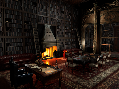 Gothic Victorian Library and Study Room Model 3D