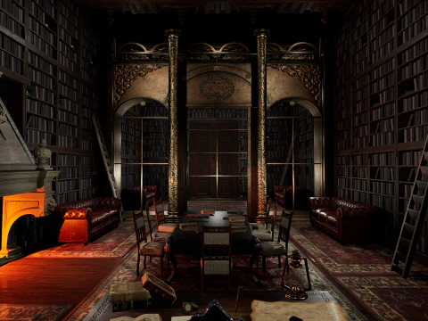 Gothic Victorian Library and Study Room 3D Model