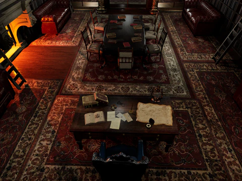 Gothic Victorian Library and Study Room 3D Model