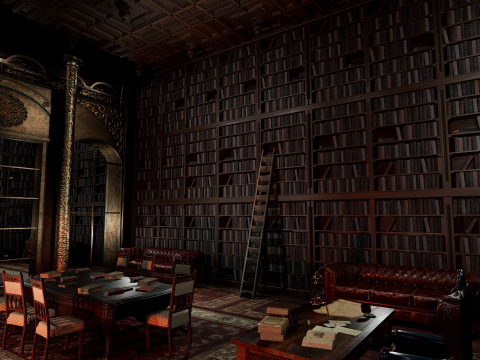 Gothic Victorian Library and Study Room Model 3D