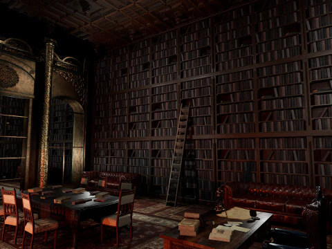 Gothic Victorian Library and Study Room 3D Model
