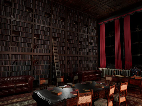 Gothic Victorian Library and Study Room 3D Model
