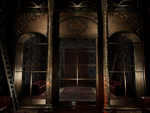Gothic Victorian Library and Study Room Model 3D