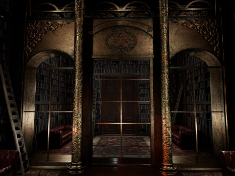 Gothic Victorian Library and Study Room 3D Model