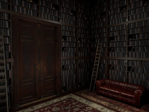 Gothic Victorian Library and Study Room 3D Model