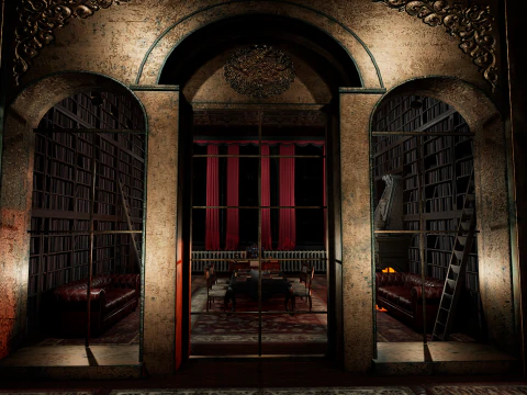 Gothic Victorian Library and Study Room 3D Model