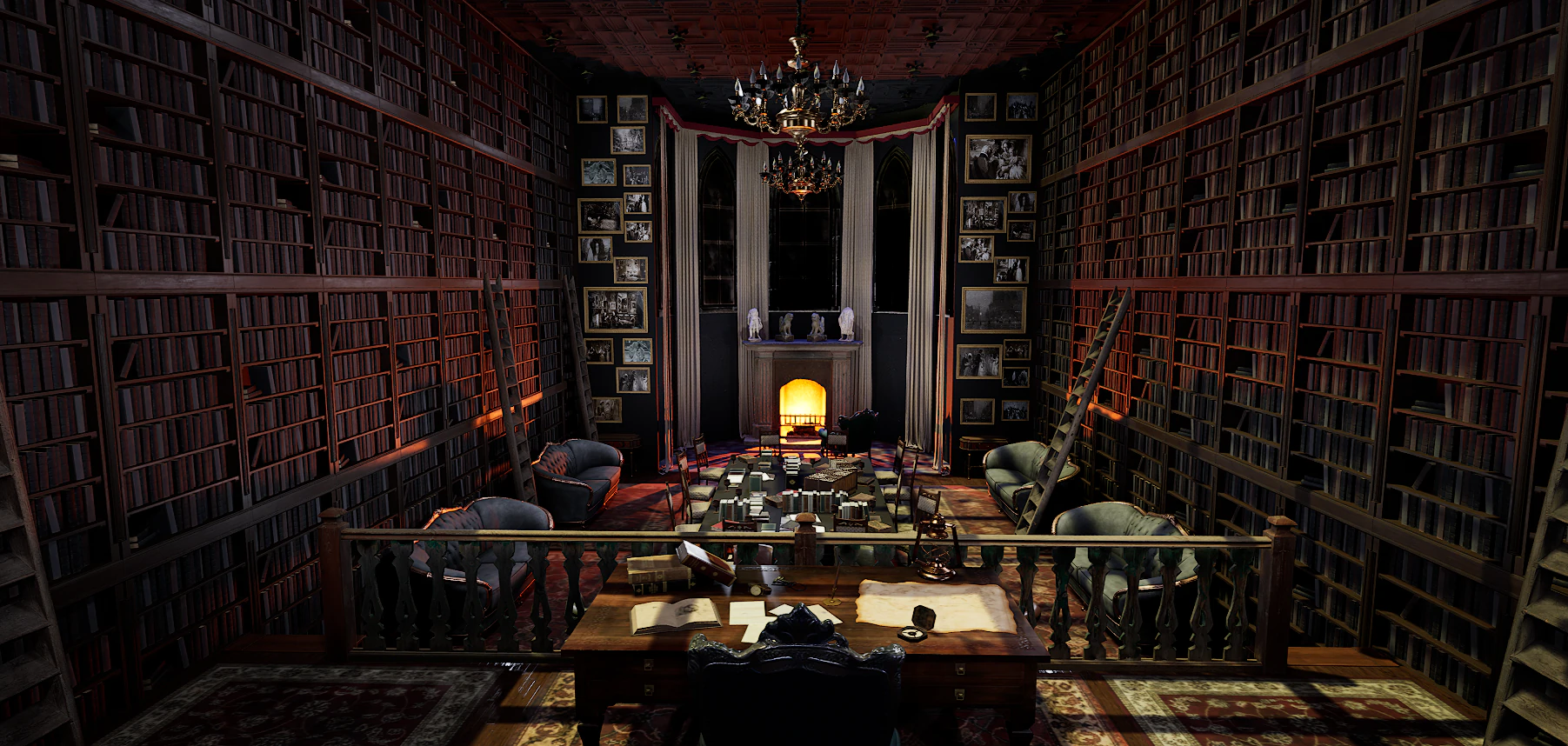 Gothic and Victorian Grand Manor Library 3D Model .c4d .max .obj .3ds .fbx .stl .blend 