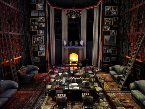 Gothic and Victorian Grand Manor Library 3D Model