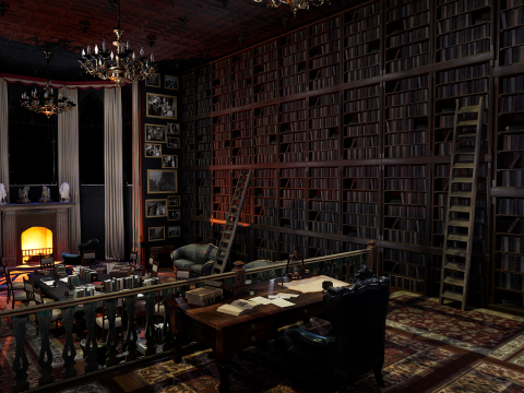 Gothic and Victorian Grand Manor Library 3D Model