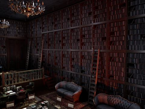 Gothic and Victorian Grand Manor Library 3D Model