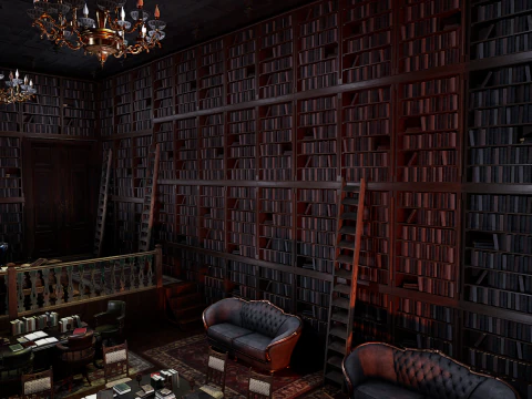 Gothic and Victorian Grand Manor Library 3D Model